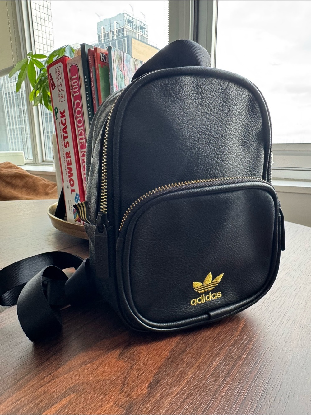 Adidas Black Mini Backpack Bag with Gold Logo